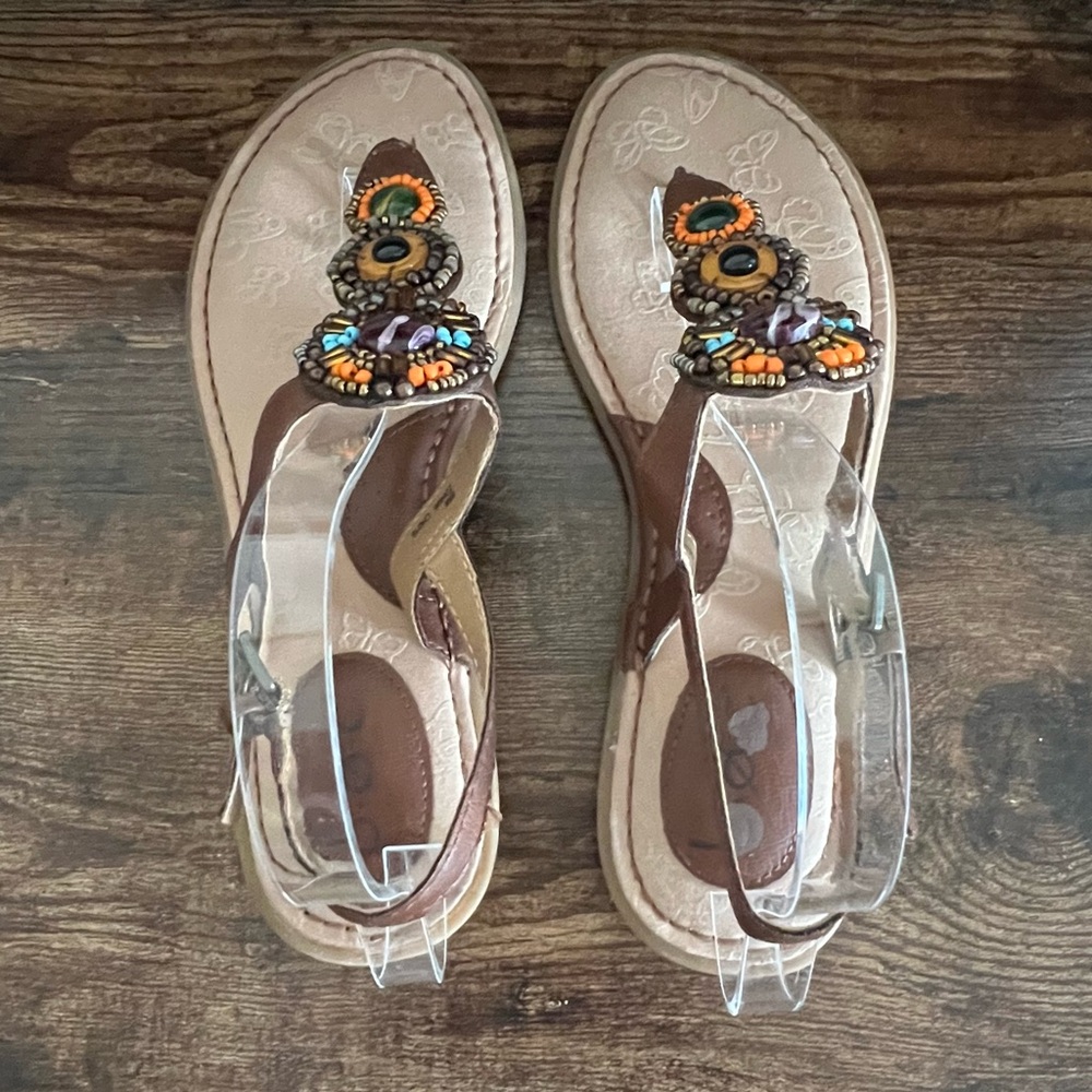 BOC Brown Leather Beaded and Jeweled‎ Thong Toe Sandals Women's 8 - Picture 9 of 12